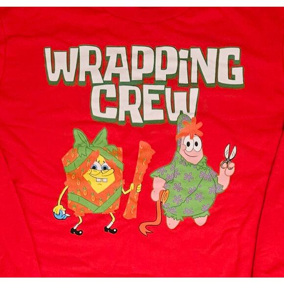 SpongeBob SquarePants Christmas Wrapping Crew Red Sweatshirt Mens Size Large - Picture 2 of 6